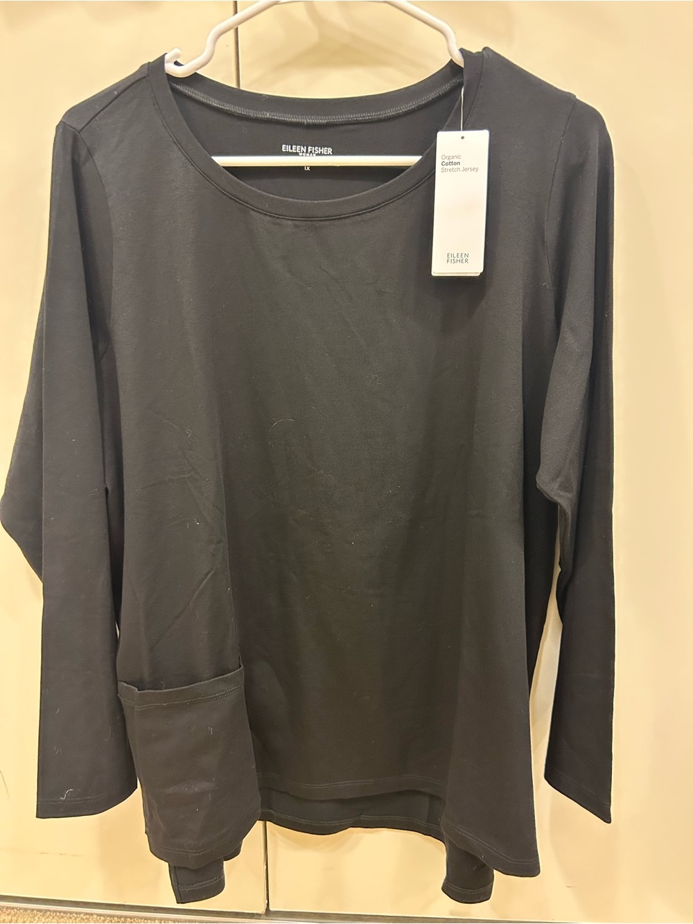 Eileen Fisher Black Organic Cotton stretch jersey pocket shirt top 1X pullover